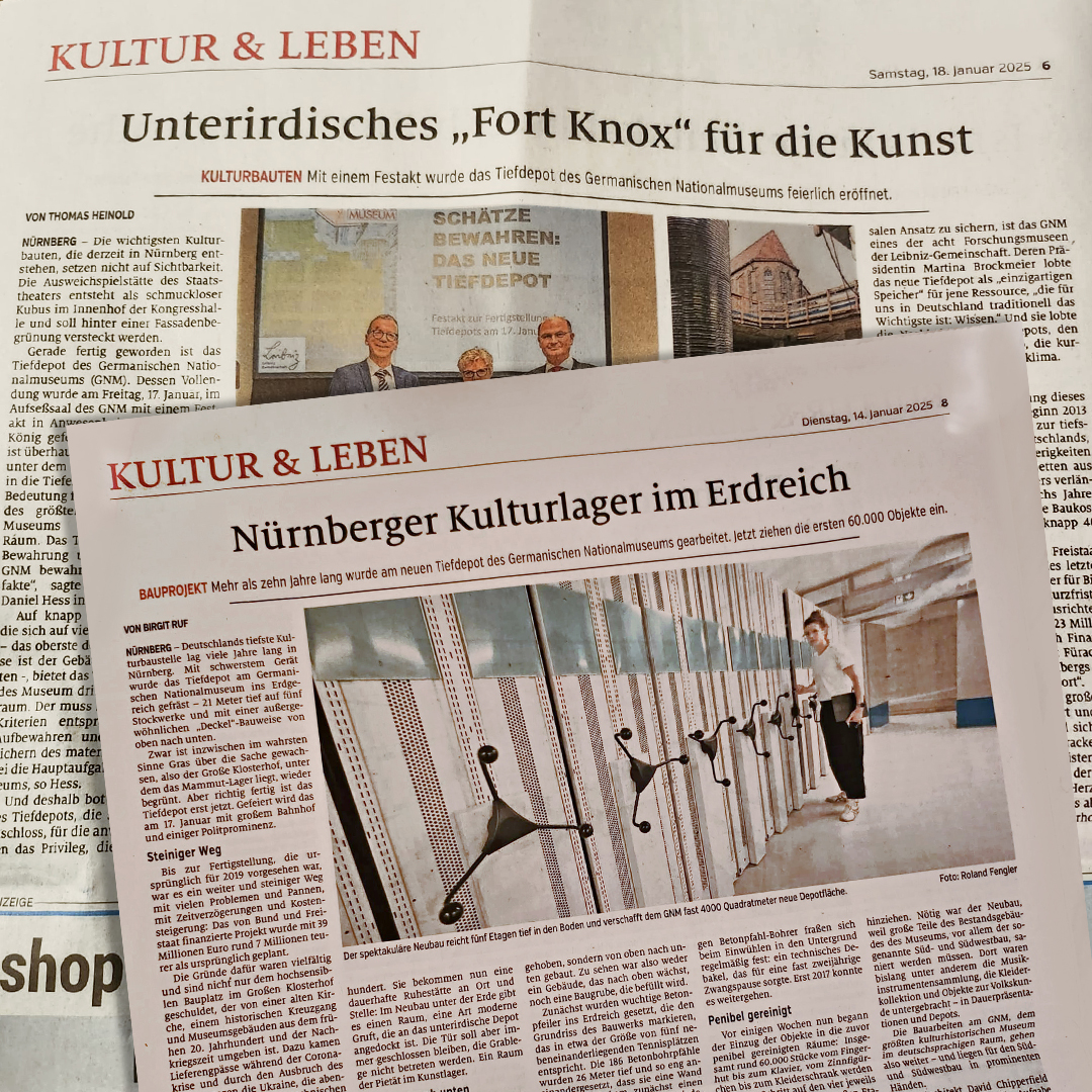 Zeitungsartikel über die Einweihung des neuen Tiefdepots des Germanischen Nationalmuseums in Nürnberg