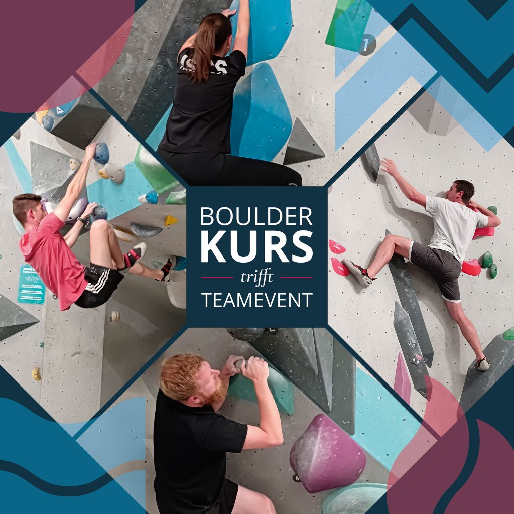 Kollage von Kollegen beim Bouldern